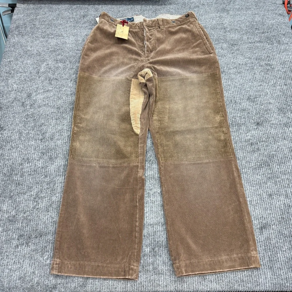 NWT Vtg Polo Ralph Lauren Corduroy Pants Mens 34x30 Brown Wide Leg Button Fly